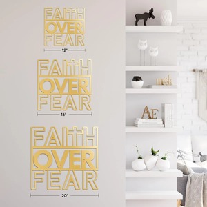 FAITH OVER FEAR Décoration murale en métal doré Convient pour le bureau, la chambre à coucher et le style d'intérieur moderne Vente en gros en provenance d'Inde - Product Image 4