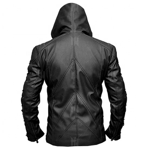 Custom <b>Men's</b> Sheep Leather Hoodie Loose Baggy Heavy Pullover Oversized Windbreaker <b>Jacket</b> with Front Logo Position - Product Image 6