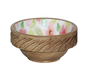 Polished Mango Wood Serving Salad Bowl with Eco-Friendly <b>Flower</b> Enamel <b>Sticker</b> New Design Wholesale Rate - Product Image 6