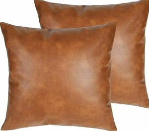 TAN BROWN Square Decorative <b>Leather</b> Pillow <b>Cover</b> Cognac Throw <b>Leather</b> Nail Supplies - Product Image 1
