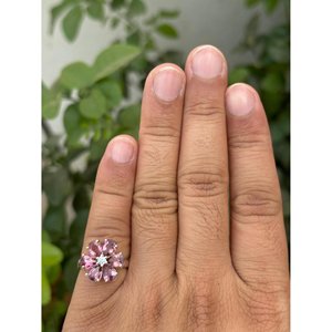 <b>925</b> <b>Silver</b> Pink Tourmaline Floral <b>Ring</b> Trendy Inlay <b>with</b> Rose Gold Rhodium Plating Licensed Private Brands Gift for Occasions - Product Image 4