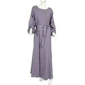 Robe longue à manches longues pour femmes, couleur unie, col rond, manches longues, vêtements modeste, vente en gros ODM - Product Image 6