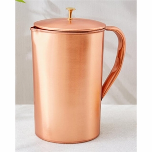 Carafe à eau en cuivre pur avec couvercle, finition martelée solide, pichet en cuivre ayurvédique pour boire de l'eau, vaisselle antibactérienne - Product Image 1
