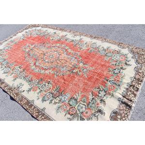 Tapis 6x10 pieds, tapis turc vintage, tapis rouge et bleu avec motifs de plantes et d'arbres - Product Image 4