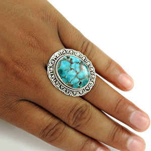 Bague de mode en turquoise tibétaine artisanale, argent sterling 925 massif, grossiste en vrac, fabricant de bijoux en argent, exportateurs, fournisseurs - Product Image 2