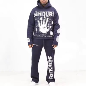 Ensemble de survêtement en molleton délavé surdimensionné de haute qualité avec logo personnalisé, pantalon de jogging et sweat à capuche respirant 100 % coton - Product Image 1