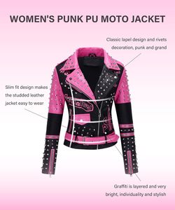 เสื้อแจ็กเก็ตหนังสำหรับผู้หญิงเสื้อโค้ทปกสั้นมีหมุดลายดอกไม้สำหรับขี่มอเตอร์ไซค์2025ดีไซน์ล่าสุด - Product Image 3