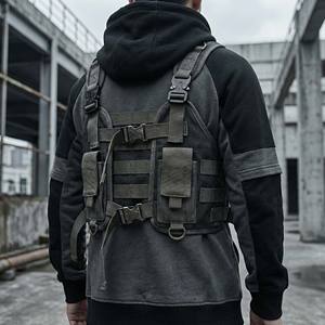 Sweat-shirt tactique d'hiver pour homme style Cyberpunk, mode Dark Warcore, épais, avec gilet de poitrine intégré à boucles numériques - Product Image 5