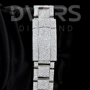 Montre de luxe en diamant moissanite glacé pour homme, entièrement pavée de diamants moissanite VVS, style hip-hop, or blanc, cadran en verre analogique - Product Image 2