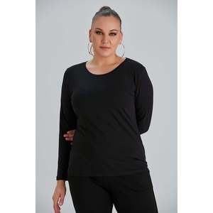 T-shirt noir à manches longues et col rond, taille plus - Product Image 1