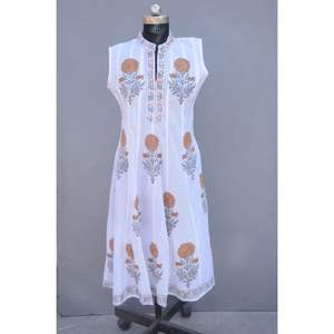 100% Cotton Hand <b>Block</b> <b>Print</b> Sleeveless Kurtis Straight Kurta Beautiful Party Wear Tunic Dress Summer Outfits for Women - Product Image 3