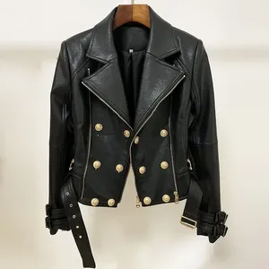 D & M mujeres Otoño Invierno al aire libre chaquetas de cuero Abrigos Mujer motocicleta señoras PU cuero Biker chaqueta para mujer - Product Image 3