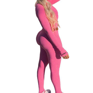 Survêtement de haute qualité en coton mélangé pour femmes, coupe ajustée, personnalisé, OEM, vente en gros de vêtements de sport, tenue de jogging pour l'entraînement, yoga - Product Image 3