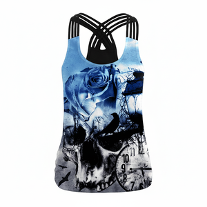 Top Deportivo y Elegante para Mujer, Tejido, con Estampado de Rosas Góticas, sin Mangas, Estilo Urbano, para Fitness, Personalizable - Product Image 1