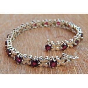 925 <b>Solid</b> <b>Silver</b> Exclusive Shape <b>Bracelet</b> Natural Garnet Artisan Designer Exclusive for Women Red Color Amazing Fine Charm - Product Image 1