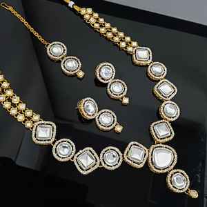 Indian Wholesaler Trendy Bridal Earrings Set Faux Kundan CZ Cubic Zirconia Crystal Gold Chains Wedding Parties Bridesmaid's Gift - Product Image 2