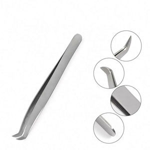 Pinzas de extensión de pestañas de acero inoxidable con logotipo personalizado Punta de fibra de precisión con agarre de diamante de 45 y 90 grados - Product Image 1