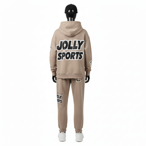 Chándal de Felpa Premium para Mujer, Mezcla de Algodón Suave GSM, Color Beige Taupe con Bordado de Parche de Chenilla, Logotipo Personalizado, Tallas Grandes - Product Image 2