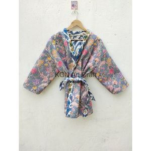 Indien Ikat matelassé coton Maxi Robe Robe femmes 5XL réversible chemise de nuit Kimono usage domestique Robe de bain vêtements de nuit été hiver - Product Image 6
