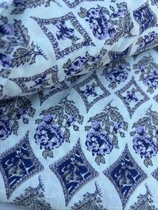 Blue Vintage Ethnic Floral Fabric Handmade Indian Cotton Lightweight Summer Swing Crafting Fabric Happy Print for Runway Home - Product Image 3