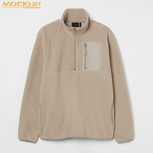 Custom Men <b>Jumper</b> Beige Quarter Zip <b>Sherpa</b> Pullover Thick Heavyweight Loose Fitting Hoodie Zip Plain - Product Image 2