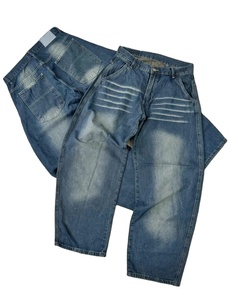 กางเกงยีนส์ทรงหลวมสำหรับผู้ชายกางเกงผ้าฝ้ายฟอกสีอ่อนสำหรับผู้ชายพิมพ์ลายได้ตามต้องการ - Product Image 2