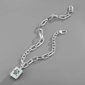 Collar de Moda con Colgante de Dados de Mahjong Chino Verde, de Acero Inoxidable, con Forma Cuadrada, Estilo Hip-Hop, con Cadena de 55 cm - Product Image 4