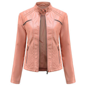 Chaqueta genuina de piel de oveja de invierno para mujer a la moda a prueba de viento patrón sólido cierre de cremallera técnicas lavadas relleno de algodón crudo - Product Image 1