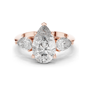 Bague à trois pierres en diamant de laboratoire de 4,00 carats pour femme, pierres centrales en forme de poire et pierres latérales en forme de trapèze, clarté VVS-VS EF, 18 carats - Product Image 2