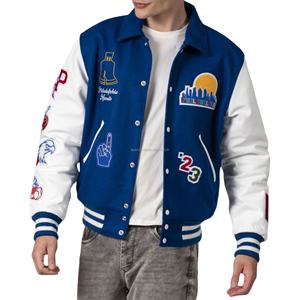 Veste universitaire unisexe américaine, corps en laine standard, manches en simili cuir, patchwork, patchs rétro, broderies personnalisées, coupe-vent - Product Image 1