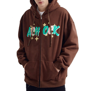 Sudadera con capucha de algodón y poliéster grueso con logotipo personalizado 3D para hombre bordado liso teñido de gran tamaño para hombre y mujer - Product Image 3