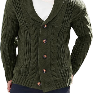 Cárdigan Vintage de punto con Cable para hombre, cuello chal cálido y acogedor para invierno con botones, diseño de estampado suave, logotipo frontal, estilo informal de tamaño libre - Product Image 3
