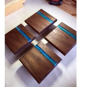 Sous-verres Bois Résine Tapis Tampons Maison Hôtel Naturel carré Résine Époxy Bois D'acacia Cuisine Accessoires noyer sous-verres - Product Image 2