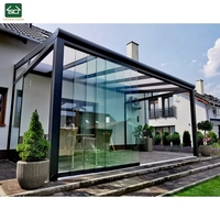 Couverture de véranda murale en polycarbonate pour jardin d'hiver, patio, terrasse, toit avec porte coulissante multirail en verre
