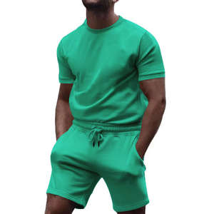 Ensemble T-shirt et short surdimensionné 100% coton biologique pour hommes, combinaison de sport d'été de haute qualité, survêtement respirant - Product Image 2