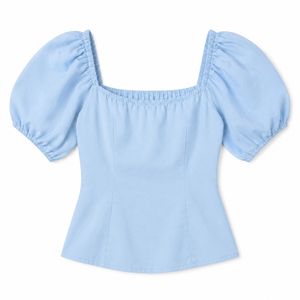 Camiseta de Mujer con Hombros Descubiertos, Cuello Cuadrado y Mangas Abullonadas, Tejido de Poliéster/Algodón, Estilo Prairie Chic, OEM ODM Personalizado - Product Image 5