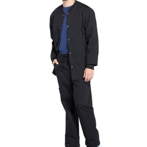 Blouse médicale en jersey Spandex/Polyester de haute qualité, design veste côtelée à manches longues avec fermeture éclair, uniforme chaud à boutons-pression sur le devant pour hommes, hôpital - Product Image 1