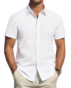 Camisas de vestir de manga corta para hombre Stretch Stain Shield Camisas informales con botones Camisa formal sólida - Product Image 1