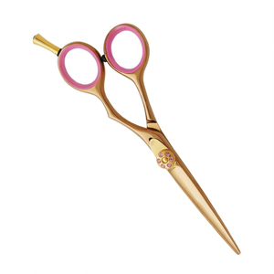 Ciseaux de coiffure professionnels plaqués or, en acier inoxydable, ciseaux à effiler pour barbier, manche rose, fabriqués au Pakistan - Product Image 3