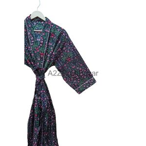 Robe de chambre longue kimono bohème hippie pour femme, 100% coton, faite à la main, imprimé floral, style ethnique quotidien, dos respirant - Product Image 3