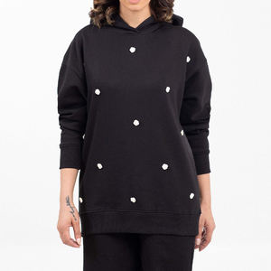 Women High Quality Knitted Casual <b>Black</b> Pullover Hoodie Custom Logo Printed Solid Color Winter Embroidered Eco-Friendly <b>Fabric</b> - Product Image 1