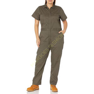 Overol de Trabajo de Seguridad de Manga Corta Flexible para Mujer, Talla Grande, Color Verde Musgo, ANSI Clase 1, Impermeable, Tela de Algodón-Poliéster-Seda - Product Image 3