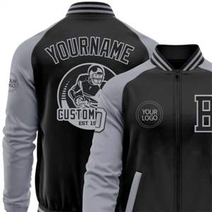 Bombardier noir et gris Varsity Letterman deux tons, blouson zippé personnalisé OEM, vente en gros - Product Image 6