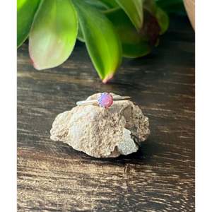 Handmade Navajo Dainty Gemstone <b>Ring</b> Featuring Pink Ethiopian Opal & Sterling Silver Size 5.5 Everyday Wear - Product Image 1