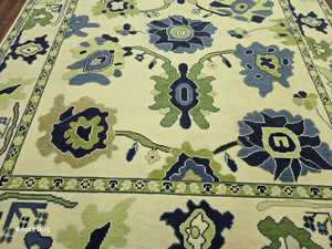 Tapis Oushak Antique en Laine Tricoté à la Main 8x10 Beige Vert Haut Traditionnel Tapis de Salon Tailles 6x9 10x14 Soie Coton Prière - Product Image 6