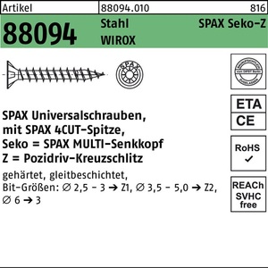 Tornillos SEKO Point PZ 4x35/30-Z de Acero con Recubrimiento WIROX, Paquete de 1000 por SPAX - Product Image 1