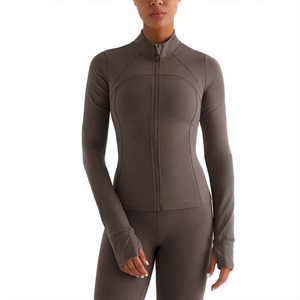 2024 femmes de haute qualité à manches longues Zip Gym Fitness entraînement Yoga veste confortable coupe-vent contrôle de l'estomac motif solide - Product Image 6