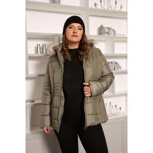 Chaqueta Acolchada con Forro RMG para Mujer, Talla Grande, Resistente al Agua y al Viento, Capucha Desmontable, Ropa de Invierno Verde Menta - Product Image 2