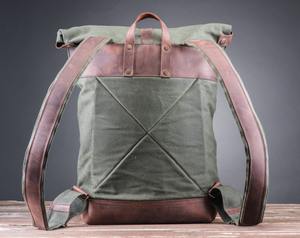 Vintage Leather Canvas Luxury Eco-Friendly Lightweight Large Capacity Letter Backpack Classic Travel School Laptop <b>Bag</b> Unisex - Product Image 5
