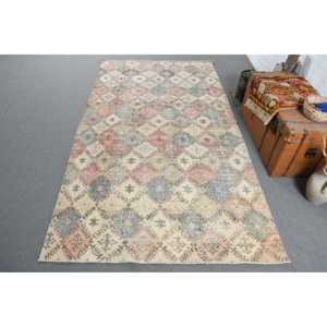 Grand tapis turc vintage 5,4x9,6 pieds, tapis gris rose à motifs floraux - Product Image 1